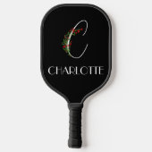 Boho Wasserfarbe Botanik Buchstabe C schwarz Pickleball Schläger (Rückseite)