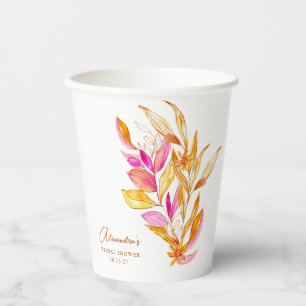 Boho-Wasserfarbe-Botanik-Rosa-Goldene-Hochzeitsdus Pappbecher