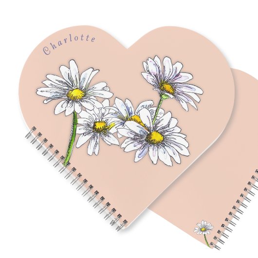Boho-Wasserfarbe-Daisy-Pfirsich-Herz-Weihnachtsges Notizblock