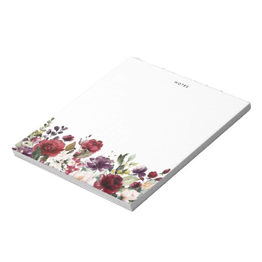 Boho Wasserfarbe Fall Rot und violette Blumen Notizblock (Rotiert)