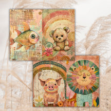 Boho-Wasserfarbe Farbige Tiere Junk Journal