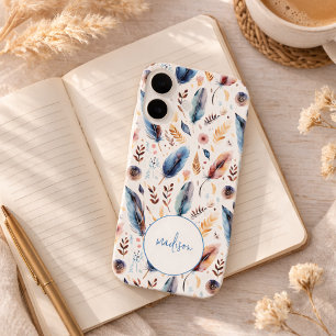 Boho-Wasserfarbe-Feder-Blumenmuster Personalized iPhone 16 Hülle