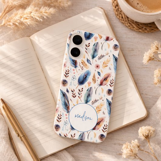 Boho-Wasserfarbe-Feder-Blumenmuster Personalized Case-Mate iPhone Hülle
