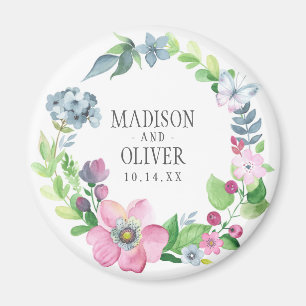 Boho-Wasserfarbe Floral & Schmetterling Hochzeit Magnet