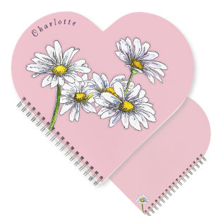 Boho-Wasserfarbe Gänseblümchen Rosa Herz Weihnacht Notizblock