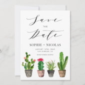 Boho Wasserfarbe gegossene Sukkulente und Kakteen Save The Date (Vorderseite)
