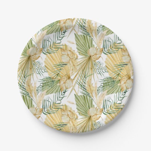 Boho Wasserfarbe getrocknete Palm Blätter Muster t Pappteller (Vorderseite)