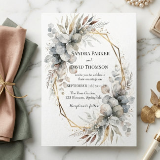 Boho-Wasserfarbe-Grün-Gold-Geometrisch-Hochzeit Einladung
