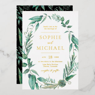 Boho-Wasserfarbe-Grün und Sukkulenten-Hochzeit Folieneinladung