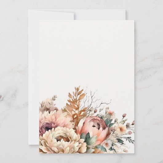 Boho Wasserfarbe Herbst Blumenstrauß Babydusche Einladung (Rückseite)