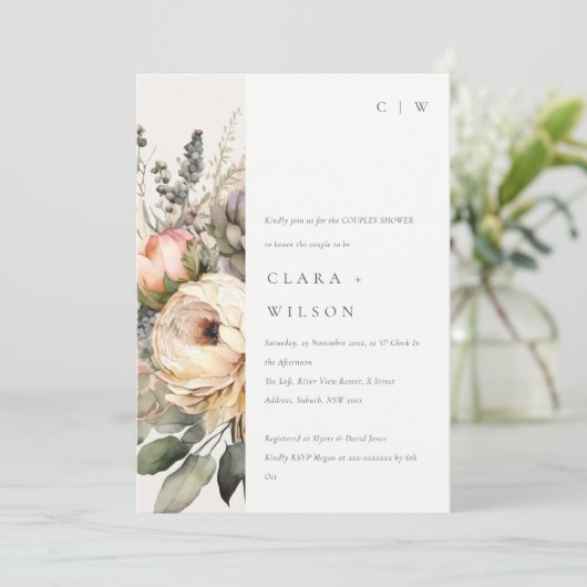 Boho Wasserfarbe Herbstdusche Blütendusche Einladung (Stehend Vorderseite)