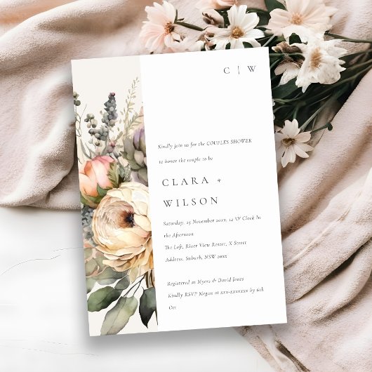 Boho Wasserfarbe Herbstdusche Blütendusche Einladung