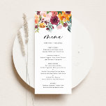 Boho Wasserfarbe Herbstliche Blume Hochzeit im Her Menükarte<br><div class="desc">Mit dieser individuell gestaltbaren Blumenkarte fügen Sie Ihrem Event-Tischdeck einen eleganten Blumenakzent hinzu. Es verfügt über eine blumengeschmückte Aquarellgarage mit Orange-, Rosa-, Bordeaux- und gelben Herbstgeburten mit Eukalyptus- und Grünakzenten. Personalisieren Sie diese Blumenkarte in Aquarellfarbe, indem Sie Ihre eigenen Details hinzufügen. Diese Aquarellkarte eignet sich hervorragend für Herbst oder Hochzeiten...</div>