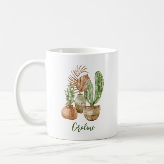 Boho-Wasserfarbe-Kaktus-Pampas-Pflanze personalisi Kaffeetasse (Links)