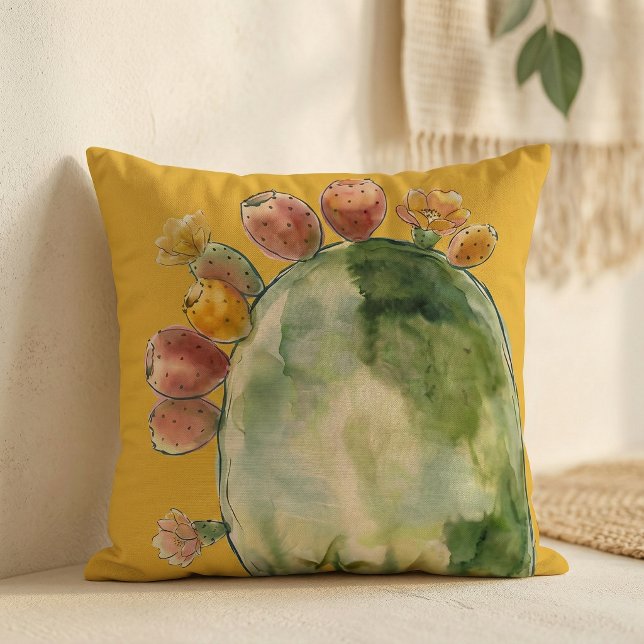 Boho-Wasserfarbe Kaktusfeigenfrucht  Kissen (Von Creator hochgeladen)