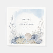 Boho-Wasserfarbe Korallenmuscheln Strandhochzeit Serviette (Vorderseite)