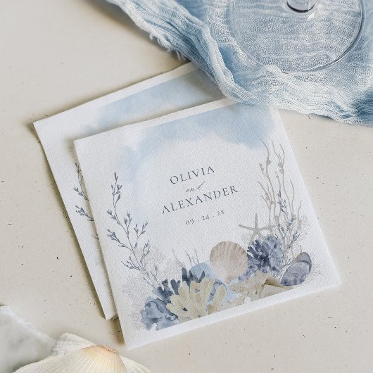 Boho-Wasserfarbe Korallenmuscheln Strandhochzeit Serviette