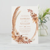 Boho-Wasserfarbe-Kranz Elegante QR-Code-Hochzeit Einladung (Stehend Vorderseite)