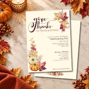 Boho-Wasserfarbe-Kürbis und Blätter Friendsgiving- Einladung