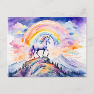 Boho-Wasserfarbe Magisches Einhorn unter leuchtend Postkarte