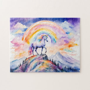 Boho-Wasserfarbe Magisches Einhorn unter leuchtend Puzzle
