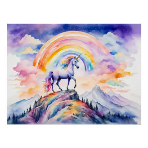 Boho-Wasserfarbe Magisches Einhorn unter strahlend Poster