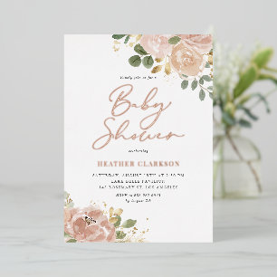 Boho-Wasserfarbe-Mauve-Pfirsich-Blumen-Baby-Party Folieneinladung