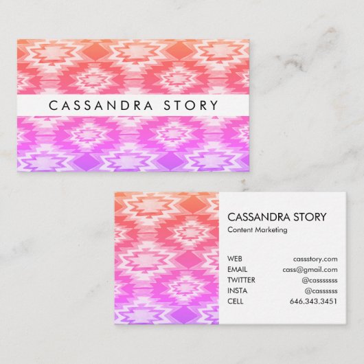 Boho Wasserfarbe Moderne Muster Krawatte Rosa Visitenkarte (Vorne/Hinten)