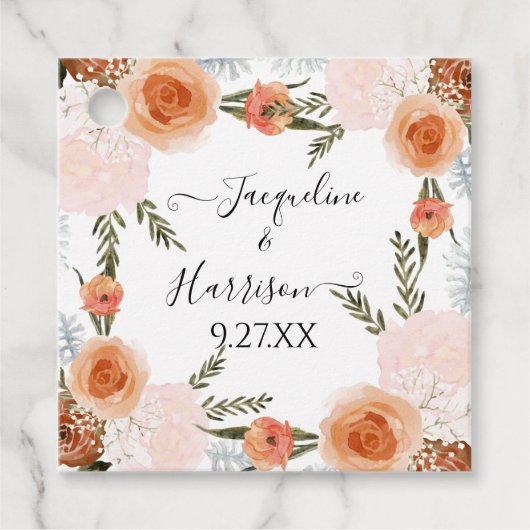 BOHO Wasserfarbe Peach Blush Blumenblättrige Grünp Geschenkanhänger (Vorderseite)