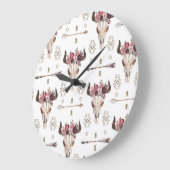 Boho Wasserfarbe: Pfeile, Schädelmuster. Große Wanduhr (Winkel)