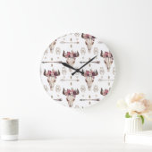 Boho Wasserfarbe: Pfeile, Schädelmuster. Große Wanduhr (Zuhause)