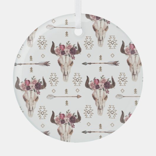 Boho Wasserfarbe: Pfeile, Schädelmuster. Ornament Aus Glas (Vorderseite)