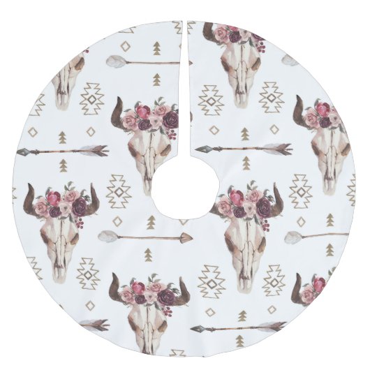 Boho Wasserfarbe: Pfeile, Schädelmuster. Polyester Weihnachtsbaumdecke (Vorderseite)