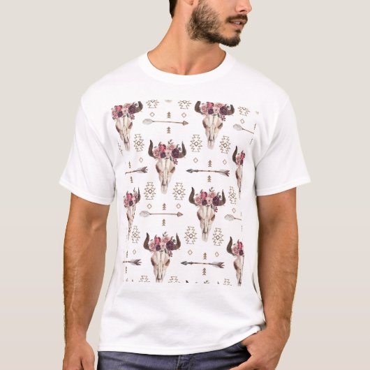 Boho Wasserfarbe: Pfeile, Schädelmuster. T-Shirt (Vorderseite)