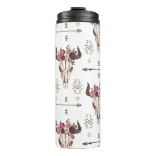 Boho Wasserfarbe: Pfeile, Schädelmuster. Thermosbecher