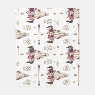 Boho-Wasserfarbe: Pfeile, Totenkopfmuster. Fleecedecke