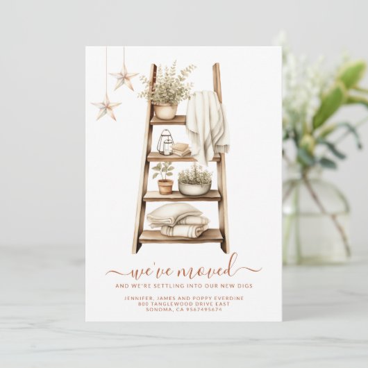 Boho Wasserfarbe Pflanze Shelf Moving Ankündigung (Stehend Vorderseite)