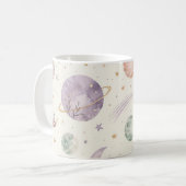 Boho-Wasserfarbe Raum & Planeten nahtloses Muster Kaffeetasse (Vorderseite Links)