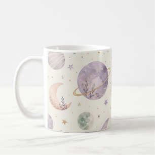 Boho-Wasserfarbe Raum & Planeten nahtloses Muster Kaffeetasse