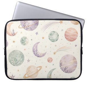Boho-Wasserfarbe Raum & Planeten nahtloses Muster Laptopschutzhülle