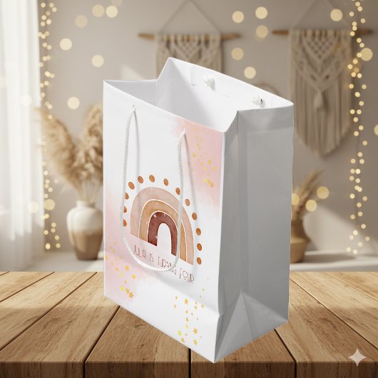 Boho Wasserfarbe Regenbogen Birthday Mittlere Geschenktüte