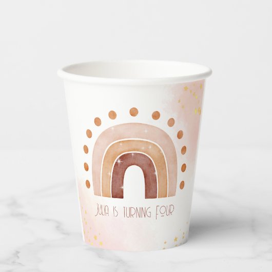 Boho Wasserfarbe Regenbogen Birthday Pappbecher (Vorderseite)