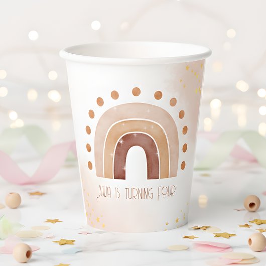 Boho Wasserfarbe Regenbogen Birthday Pappbecher