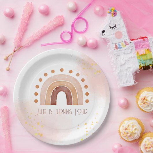 Boho Wasserfarbe Regenbogen Birthday Pappteller (Party)