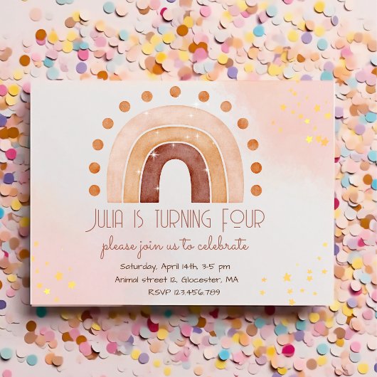 Boho Wasserfarbe Regenbogen Geburtstag Einladung