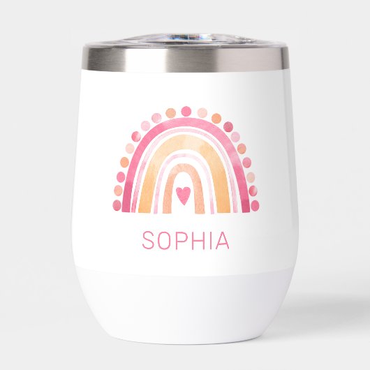 Boho Wasserfarbe Regenbogen in rosa personalisiert (Vorderseite)