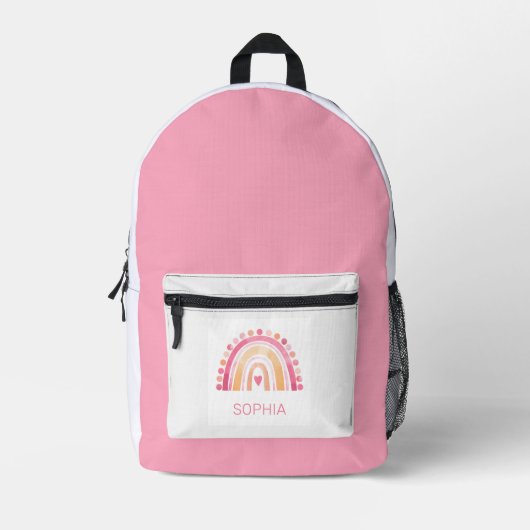Boho Wasserfarbe Regenbogen in rosa personalisiert Bedruckter Rucksack (Vorderseite)