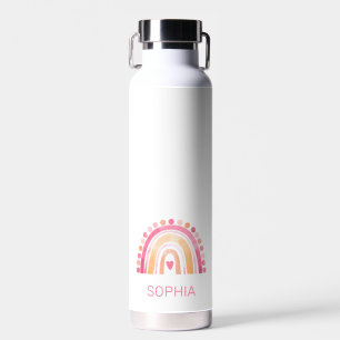 Boho Wasserfarbe Regenbogen in rosa personalisiert Trinkflasche