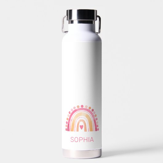 Boho Wasserfarbe Regenbogen in rosa personalisiert Trinkflasche (Vorne)