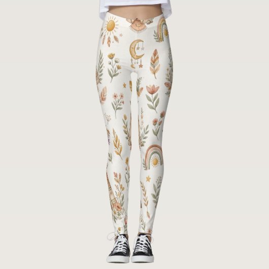 Boho-Wasserfarbe-Regenbogen-Pastell-Blumen-Legging Leggings (Vorderseite)